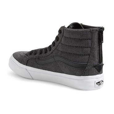 vans-sk8-hi slim 拉链女式高帮帆布鞋-黑色 herringbone 粗花呢