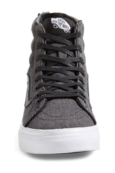 vans-sk8-hi slim 拉链女式高帮帆布鞋-黑色 herringbone 粗花呢